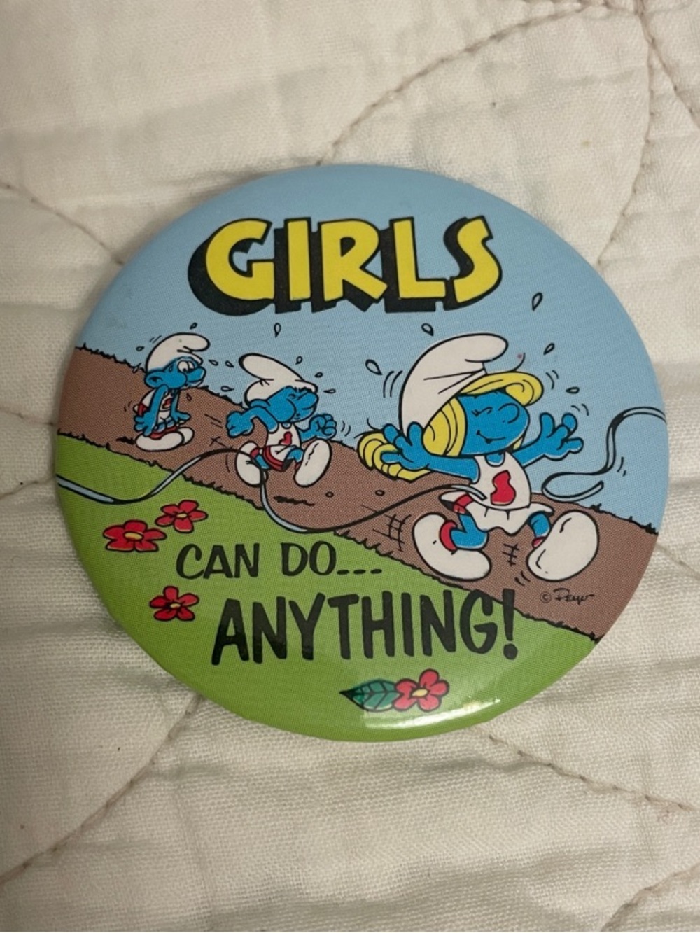 Girls Can Do Anything! Smurfette Smurf Button Pin